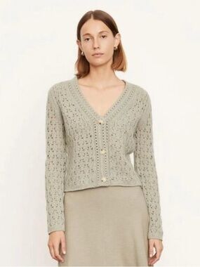 Vince Wool & Cashmere Grey Crochet Cardigan SZ M
